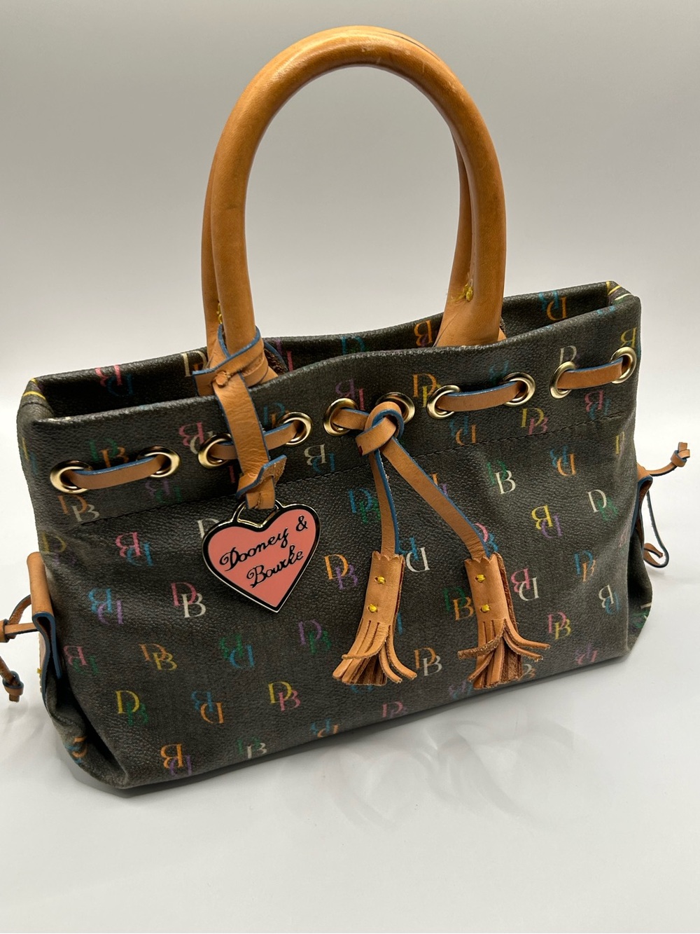 Dooney & Bourke Vintage Y2K Rainbow Monogram Tiny Tassel Top Handle